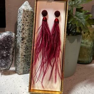 Piper K Red Ostrich Feather Drop Earrings